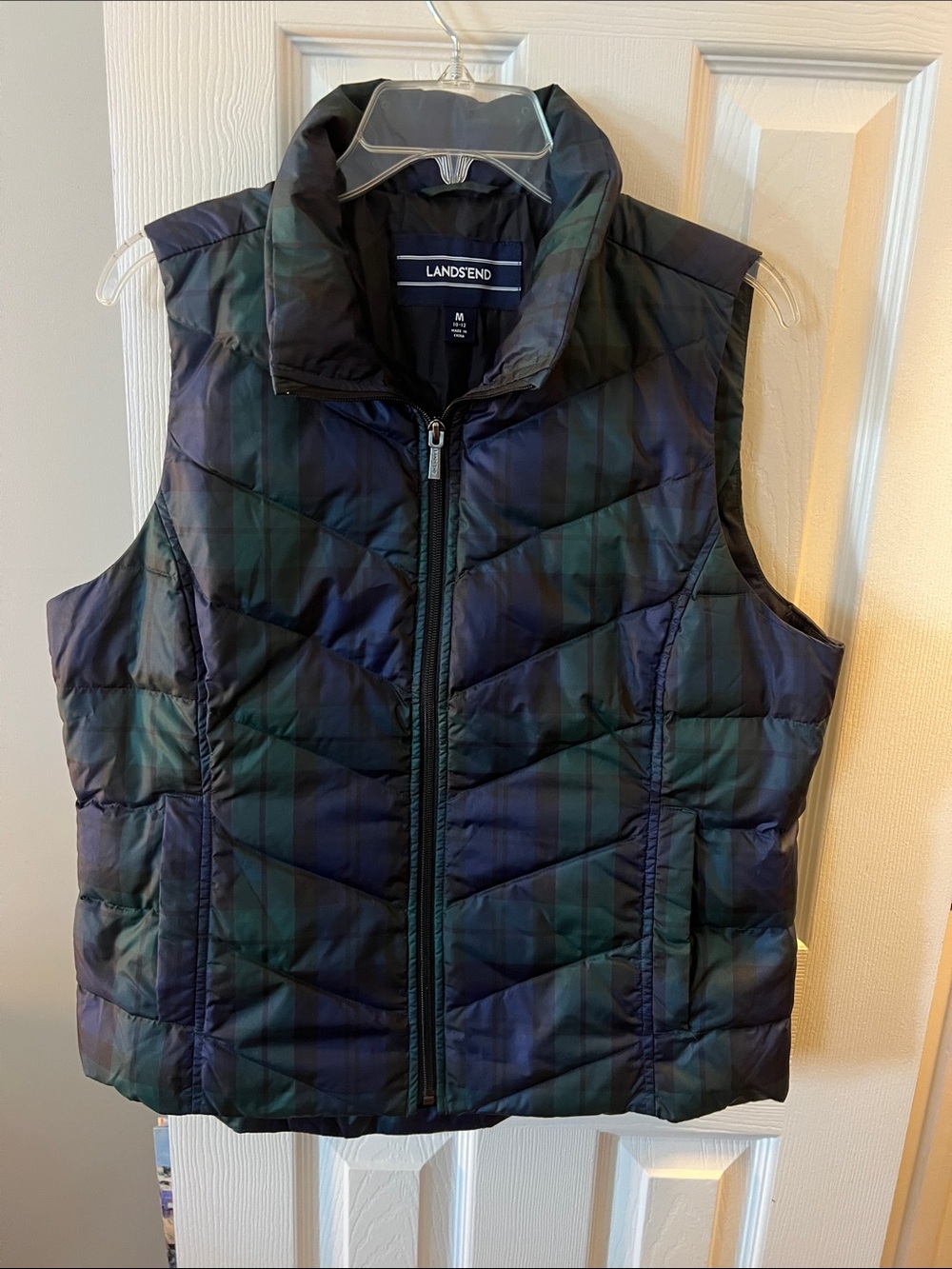Lands' End Quilted Vest in Navy and Green Plaid; Size Medium; Great Condition